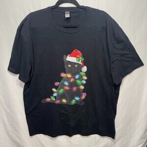 Gildan Soft Style Kitty Cat Christmas Lights T-Shirt 2X